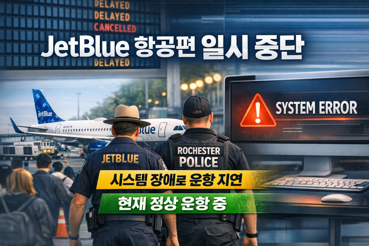 JetBlue, 시스템 장애로 전 항공편 일시 중단…현재 정상 운항 중